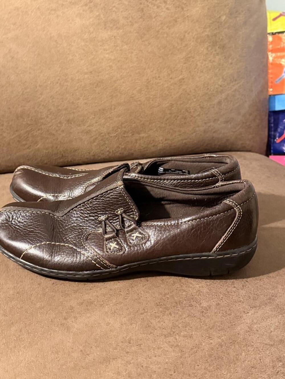 Clarks Bendables Brown & Black Leather Slip On Loafers Gorpcore Comfort Shoes